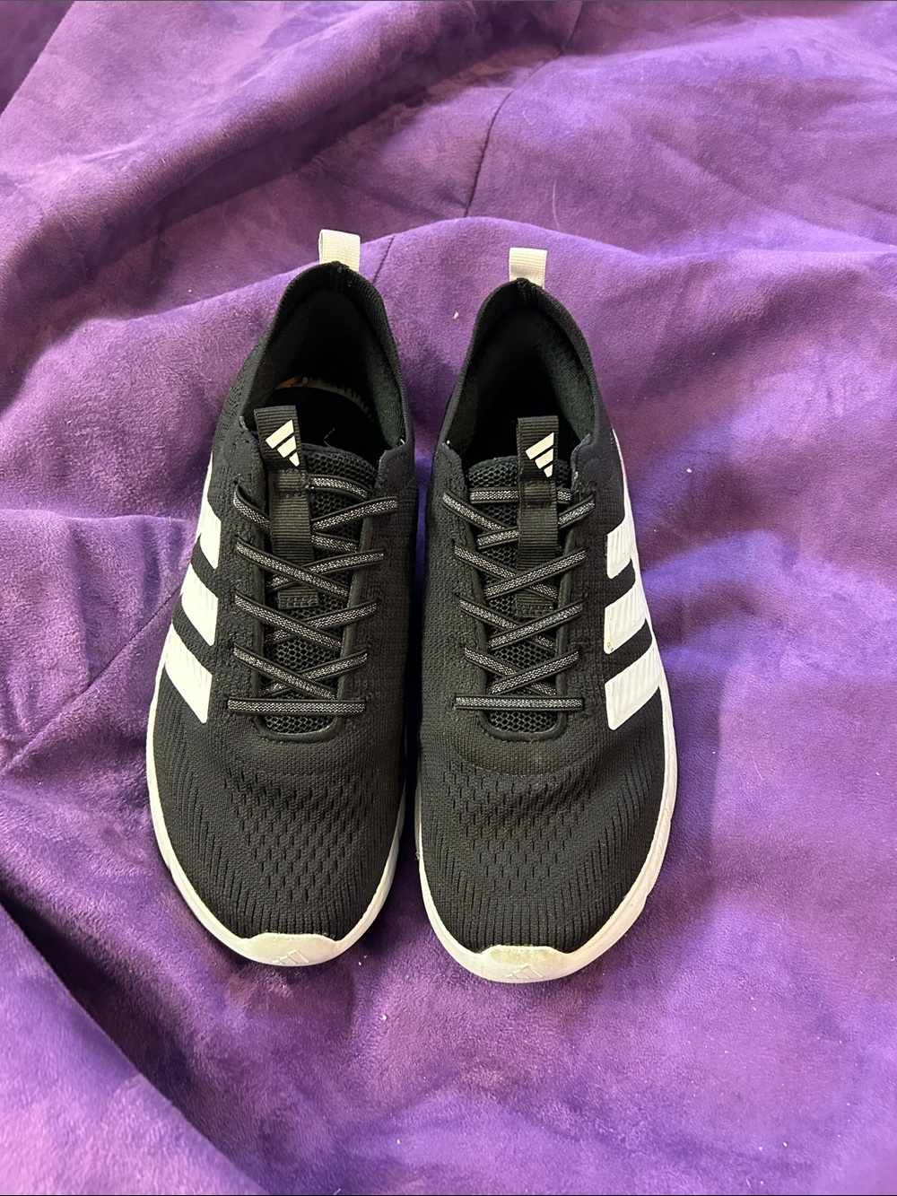 adidas women’s slip on Black Sneakers with White Stripes - 8 Wide